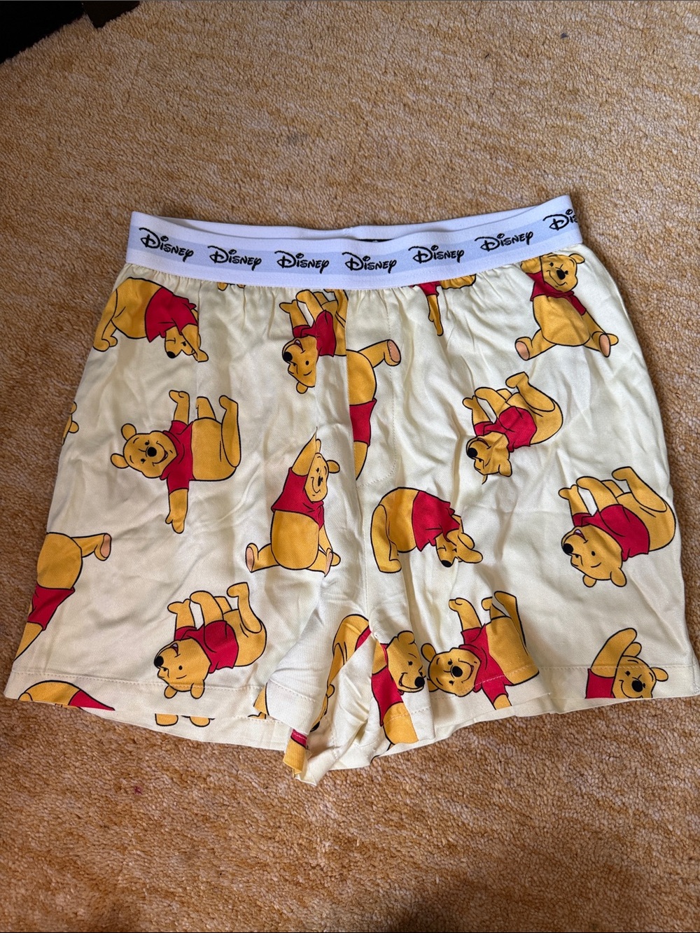 New Disney Winnie the Pooh Cream and Yellow Shorts with Red Accents